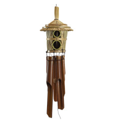 Wind chime with round nest box 2 entrances. Bamboo and straw. For indoor or outdoor.