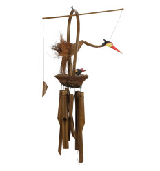 Carillon à vent en Bambou et Noix de coco - Oiseau & Oisillons