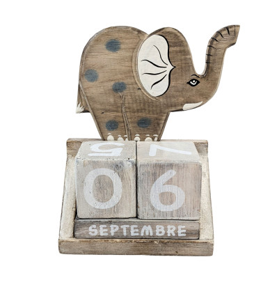 Petit calendrier perpétuel Éléphant en bois