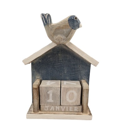 Petit calendrier perpétuel nichoir avec oiseau en bois