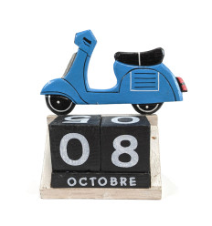 Vintage Vespa perpetual calendar in blue wood