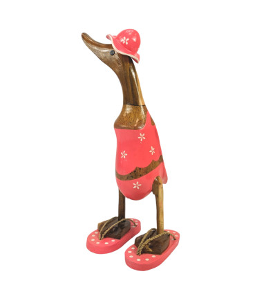 Canard décoratif en bois 35cm - Bikini rose -3/4