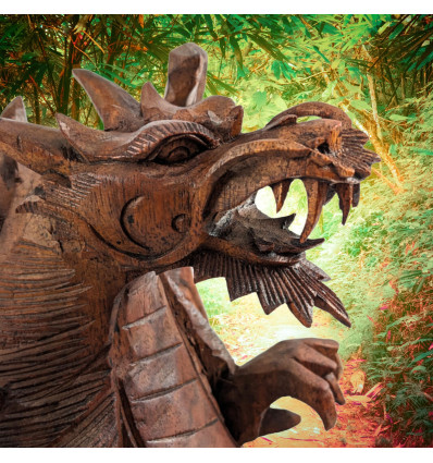 Statue de dragon en bois à suspendre - Décoration murale en bois