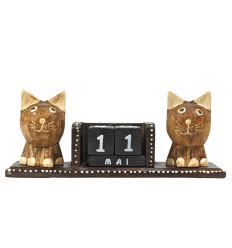Wooden Perpetual Calendar - Couple of Cats