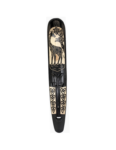 Maschera africana 100cm in legno nero intagliato - motivo giraffa