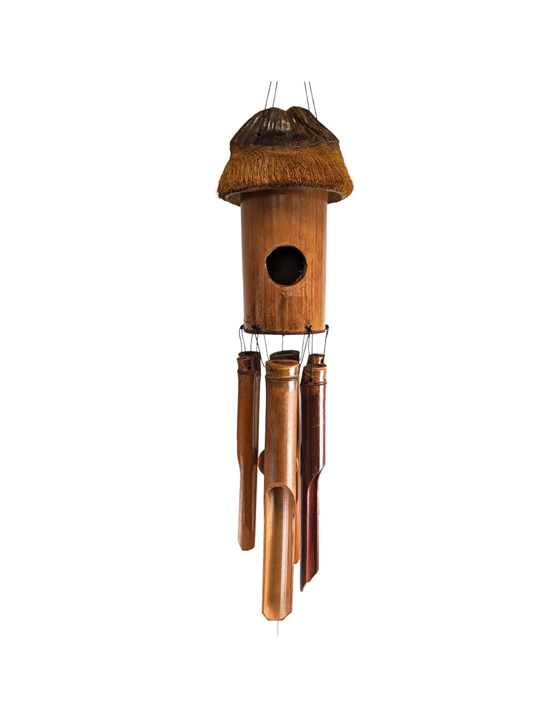 Carillon à vent en Bambou - Chapeau en Noix de Coco Poilue