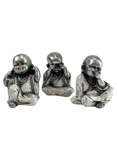 Le 3 statuette di Monaci Buddisti Bambini con finitura Argento 9 cm