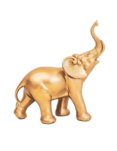 Statuette éléphant tompe en l'air en polyrésine dorée - 32 cm