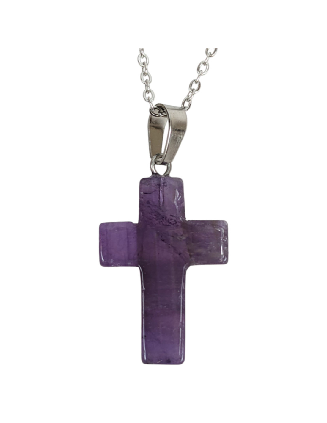 Collana ciondolo croce cristiana di protezione ametista naturale