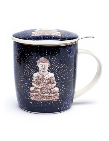 Mug Infuseur à Thé et Infusion Motif Bouddha en Méditation 400ml