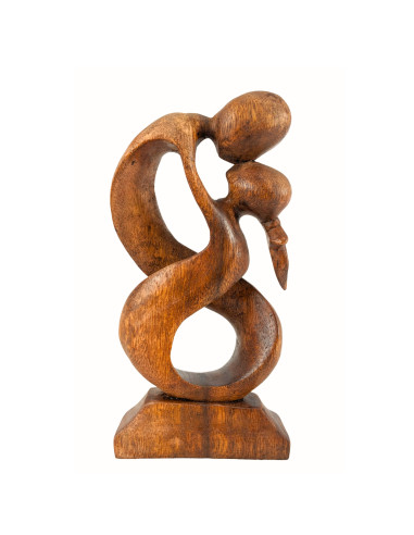Statua astratta paio Unione Infinita h20cm in legno, tonalità marrone