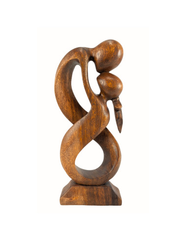 Statue abstract couple Union Infinite h30cm solid wood tint brown