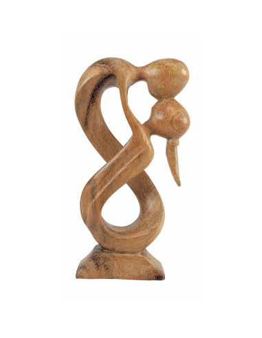 Statue abstraite Couple enlacé Infini 20cm en bois Brut