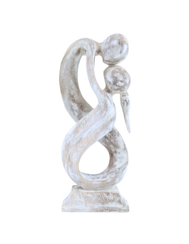 Statue abstract couple Union Infinite h30cm solid wood patina white