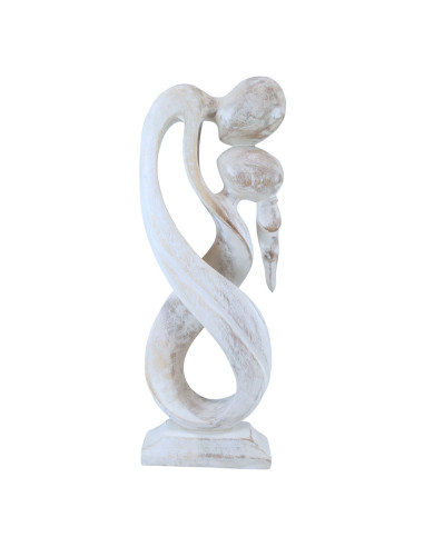 Large statue of a couple entwined infinity h50cm wood patina white