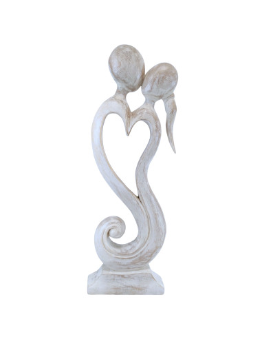 Statue abstraite Couple en Fusion 50cm en bois Blanc Cérusé
