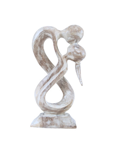 Statue abstract couple Union Infinite h20cm solid wood patina white