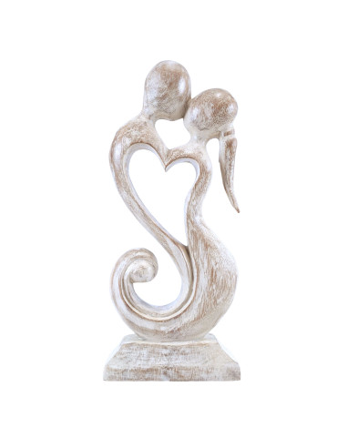 Statue abstraite Couple en Fusion h30cm bois massif sculpté main Patine blanche