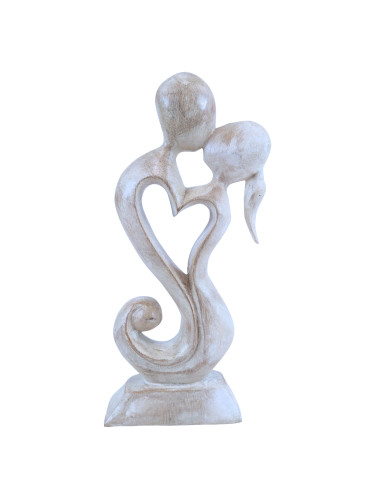 Statuette abstraite Couple en Fusion 20cm blanc cérusé