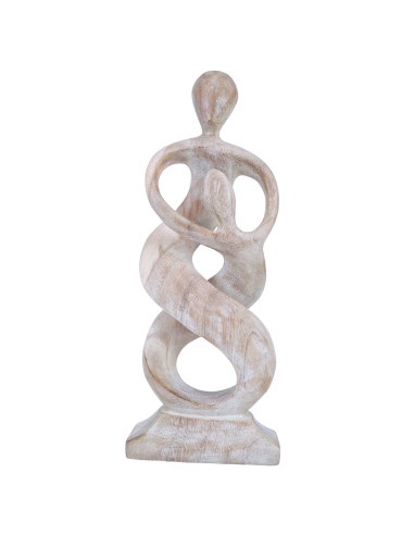 Statue abstraite Union Parent-Enfant 50cm en bois Blanc Cérusé