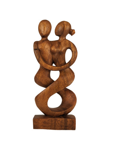 Statue abstraite Couple Danseurs Complices 30cm en bois Teinté