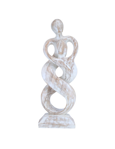 Abstract Statue Union Family h30cm wood finish patina white