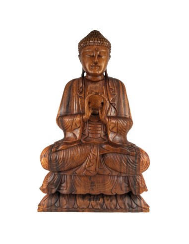 Grande statua di Buddha seduto 80 cm | Legno intagliato a mano