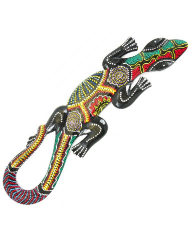 Hand painted multicolored wooden lizard 50cm - wall decoration