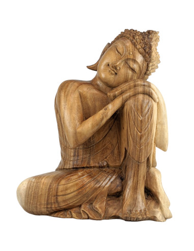 Buddha Statue thinker h40cm - solid Wood plain carved.