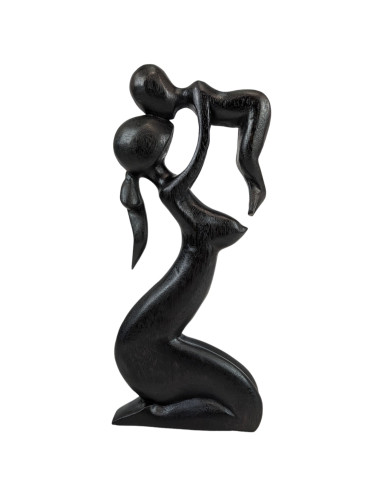 Statua di Maternità, la Mamma e il Bambino h30cm in legno massello tinta ebano nero
