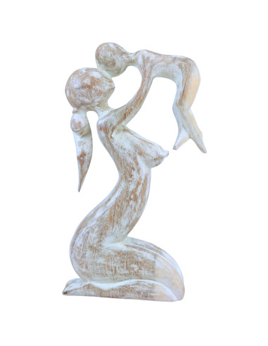 Mother and Baby abstract statue 30cm in white ceruse wood