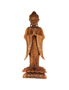Statue de Bouddha debout en bois de suar teinté 100cm