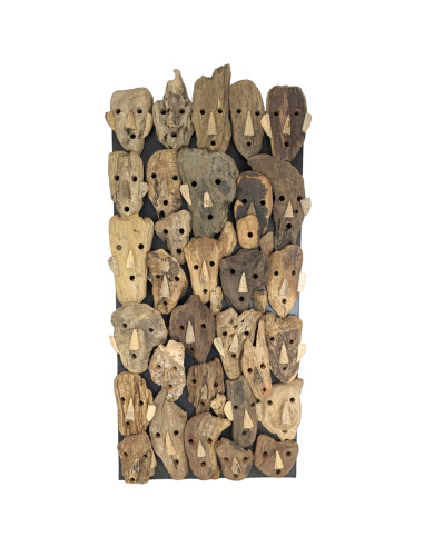 Abstract Faces in Driftwood Wall Decor 85x42cm