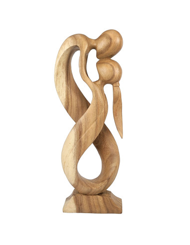 Statue abstraite Couple enlacé Infini 50cm en bois Brut