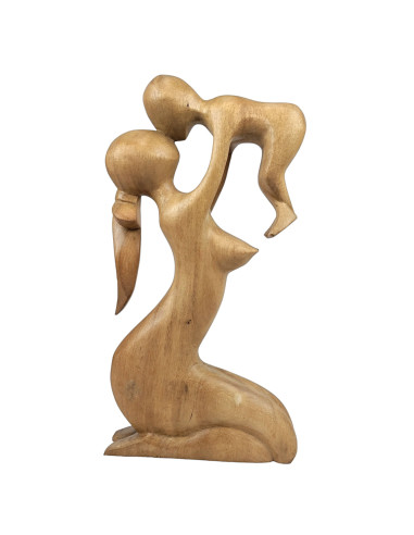 Abstract Statua del Bambino e della Madre h30cm in legno massello finitura naturale