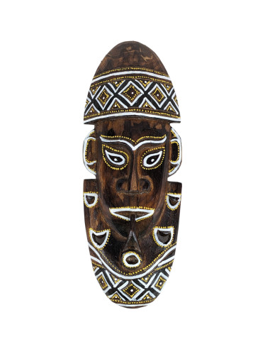 Masque Africain en bois 30cm motif fumeur de pipe.