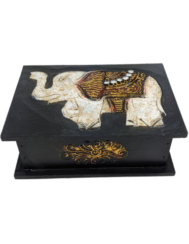 Wooden Elephant Pattern Jewelry Box 20x15cm