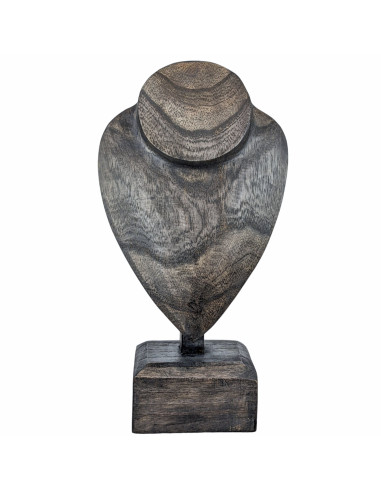 Busto display collane a piedi, H 30 cm - in legno massello finitura nero "vintage"