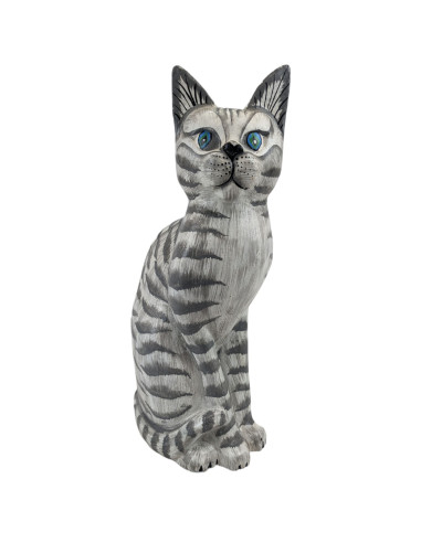 Dismesso - Statua Gatto 35cm in legno intagliato e dipinto a mano