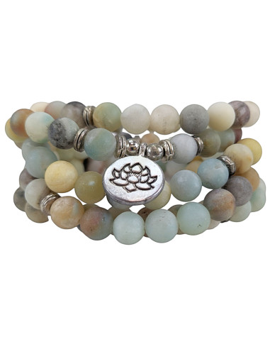 Mala bracelet 108 Amazonite beads 8mm - Lotus flower symbol
