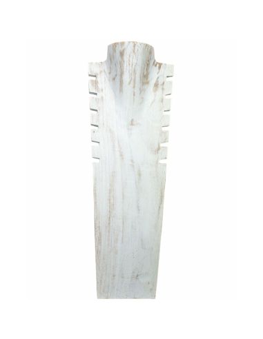 Buste présentoir à colliers cranté en bois massif blanc cérusé 50cm