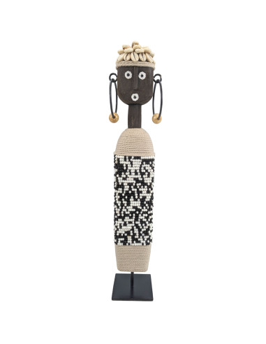 Timor Village Statue - Black and White Shell Beads on White