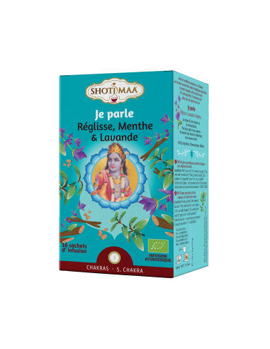 Organic Ayurvedic infusion Shoti Maa "I speak" with liquorice, mint, lavender.