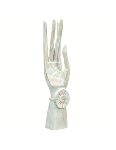 Buddha Hand / White Cerused Wooden Ring Holder 20cm