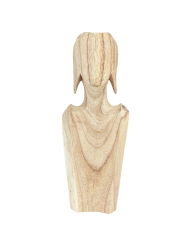 Presentatore busto con collane e orecchini in legno massello grezzo