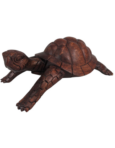 Large 30cm land turtle statue in hand-carved solid wood