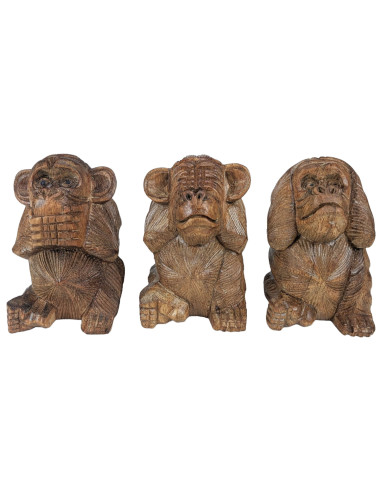 The 3 Monkeys of Wisdom 15cm - Natural Solid Wood Statues