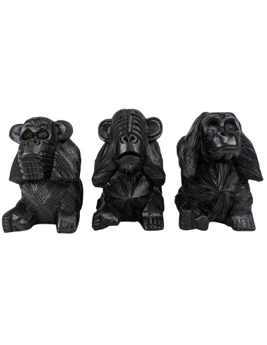 Les 3 singes de la sagesse en bois massif noir 15cm
