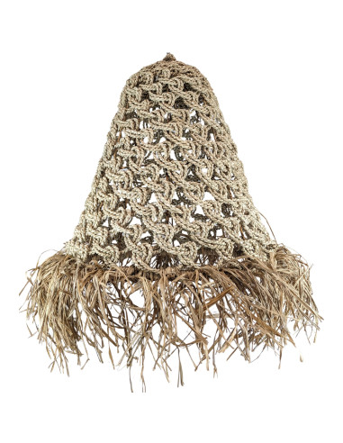 Tao" Bohemian hanging lamp in sea rush and raffia 60x50cm