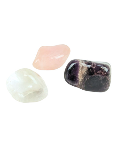 Assortment of rolled stones "Golden Triangle XL" - Amethyst, Rose Quartz, Rock Crystal